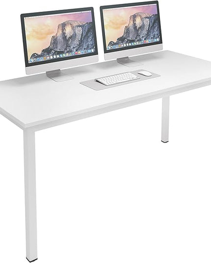 sogesfurniture 55.1 inches Office Desk Computer Desk Gaming Desk Computer Table Sturdy Writing Workstation for Home Office, White - LeafyLoom