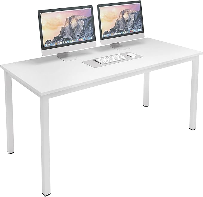 sogesfurniture 55.1 inches Office Desk Computer Desk Gaming Desk Computer Table Sturdy Writing Workstation for Home Office, White - LeafyLoom