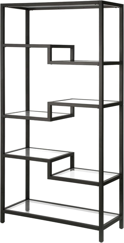 Henn&Hart 68" Tall Rectangular Bookcase in Blackened Bronze, for Home Office, Living Room - LeafyLoom