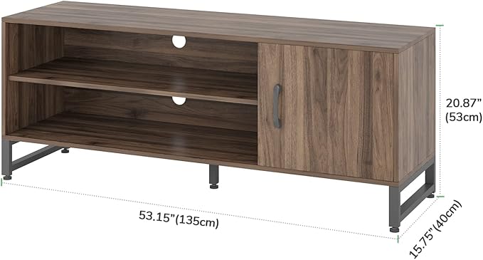 Novilla Media Console, TV Stand for TV's up to 58" Flat Screen Living Room Storage Cabinet Doors and Shelves Entertainment Center, 53 Inches, Walnut - LeafyLoom