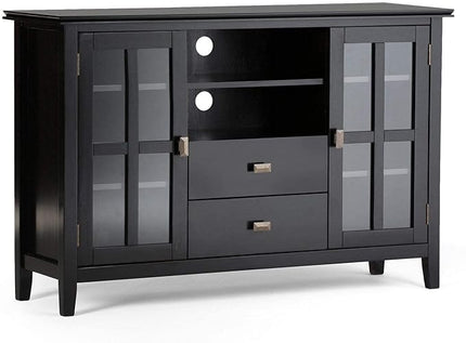 SIMPLIHOME Artisan SOLID WOOD 53 Inch Wide Transitional TV Media Stand in Black for TVs up to 60 Inches, For the Living Room and Entertainment Center - LeafyLoom