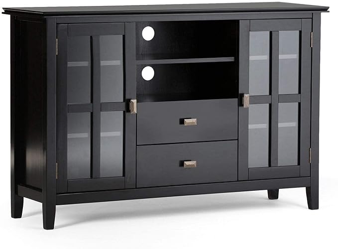 SIMPLIHOME Artisan SOLID WOOD 53 Inch Wide Transitional TV Media Stand in Black for TVs up to 60 Inches, For the Living Room and Entertainment Center - LeafyLoom