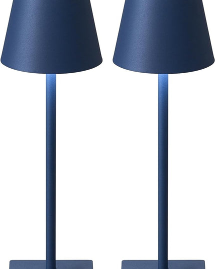 KDG 2 Pack Cordless Table Lamp,Portable LED Desk Lamp, 5000mAh Battery Operated, 3 Color Stepless Dimming Up, for Restaurant/Bedroom/Bars/Outdoor Party/Camping/Coffee Shop Night Light(Blue) - LeafyLoom