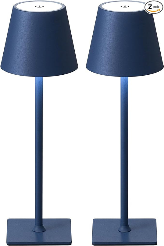 KDG 2 Pack Cordless Table Lamp,Portable LED Desk Lamp, 5000mAh Battery Operated, 3 Color Stepless Dimming Up, for Restaurant/Bedroom/Bars/Outdoor Party/Camping/Coffee Shop Night Light(Blue) - LeafyLoom