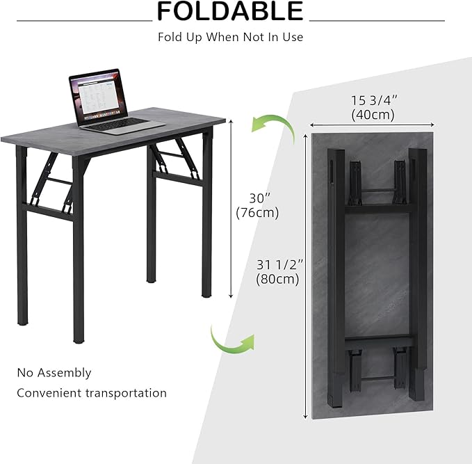 Need Small Desk 31 1/2" No Assembly Foldable Writing Table,Sturdy and Heavy Duty Folding Computer Desks for Small Space/Home Office/Dormitory AC5LB(80 * 40) - LeafyLoom