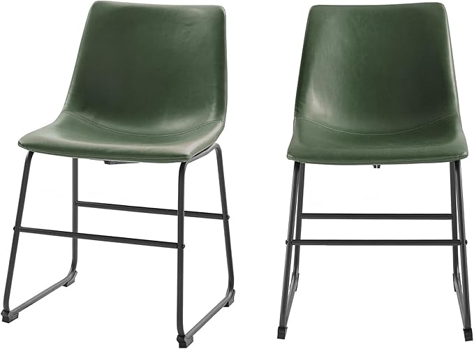 Walker Edison Douglas Urban Industrial Faux Leather Armless Dining Chairs, Set of 2, Green - LeafyLoom