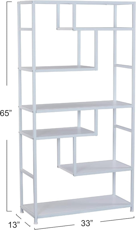 Household Essentials Geometric Tall Open Book Shelf | Mid Century Modern Shelves, Scandinavian White - LeafyLoom
