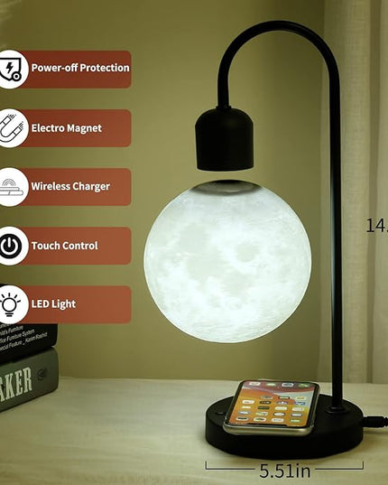 Floating Moon Lamp with Wireless Phone Charger & LED Levitating Ball in The Air Freely Unique Magnetic Cloud Desk Lamp with Cool Night Light, Home Office Decor & Gift for Friends Families - LeafyLoom