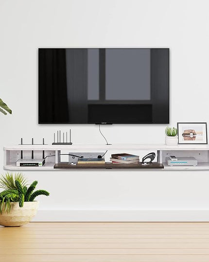 Pmnianhua Floating TV Console,47'' Wall-Mounted Media Console,Floating TV Cabinet, Modern Floating TV Stand,Under TV Entertainment Shelf with Door and Storage for Bedroom,Living Room (Grey-White) - LeafyLoom