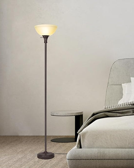 Floor Lamp Frosted White Glass Bowl Shade - for Room Decor - Bedroom Decor - Floor Lamp for Bedroom - Floor Lamps for Living Room (Brown) - LeafyLoom