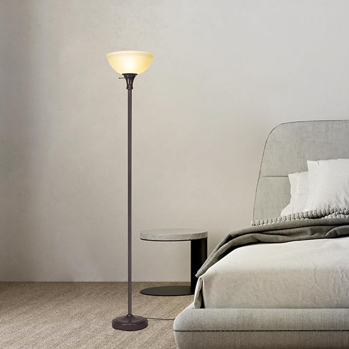 Floor Lamp Frosted White Glass Bowl Shade - for Room Decor - Bedroom Decor - Floor Lamp for Bedroom - Floor Lamps for Living Room (Brown) - LeafyLoom