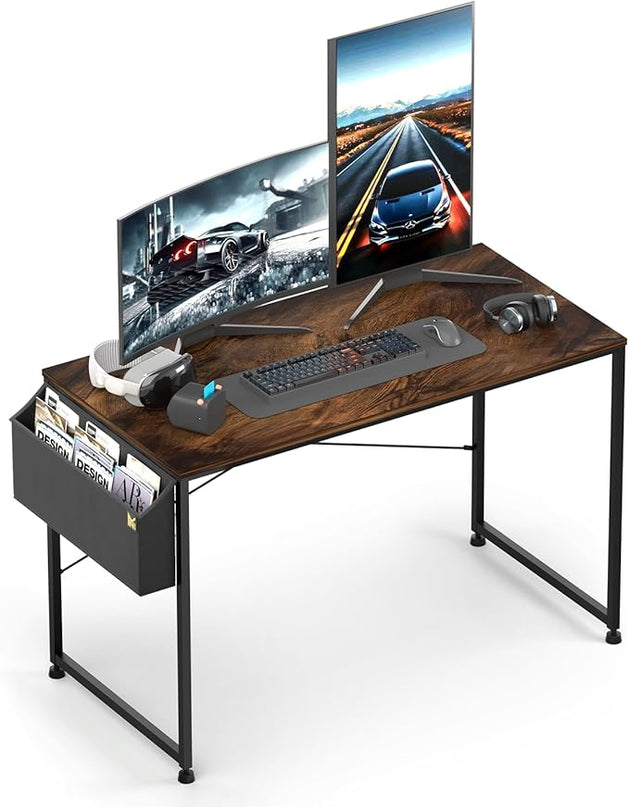 MoNiBloom Home Office Gaming Desk, 47 Inches Computer Study Table with A Storage Bag, Rustic Brown - LeafyLoom