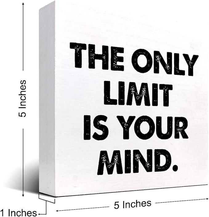 Positive Wood Box Sign Desk Decor,The Only Limit is Your Mind Wood Plaque Signs,Rustic Inspirational Wooden Block Sign Decor for Office Workplace Classroom Shelf Table Decoration C1079 - LeafyLoom
