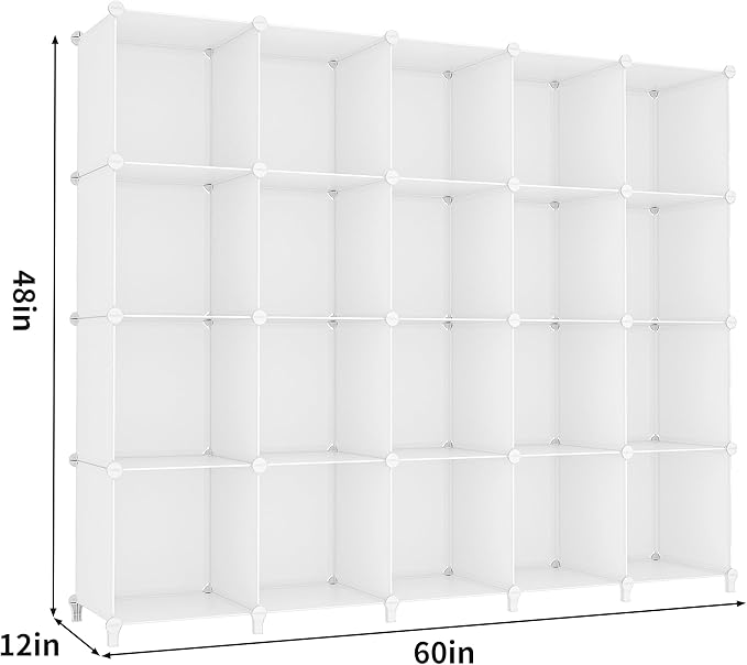 HOMIDEC 20-Cube Storage Shelf, Storage Bookcase Bookshelf with Metal Hammer, Storage Cubes Organizer Cabinet for Kids, Closet, Bedroom, Bathroom, (11.8x11.8x11.8 inch) - LeafyLoom