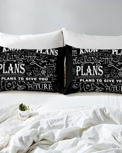 Feelyou Kids Vintage Bible Verse Comforter Set Christian Bible Verse Jeremiah Comforter Set for Boys Children Teens Bedroom Decor Modern Comforter Black Duvet Set King Size with 2 Pillow Case - LeafyLoom