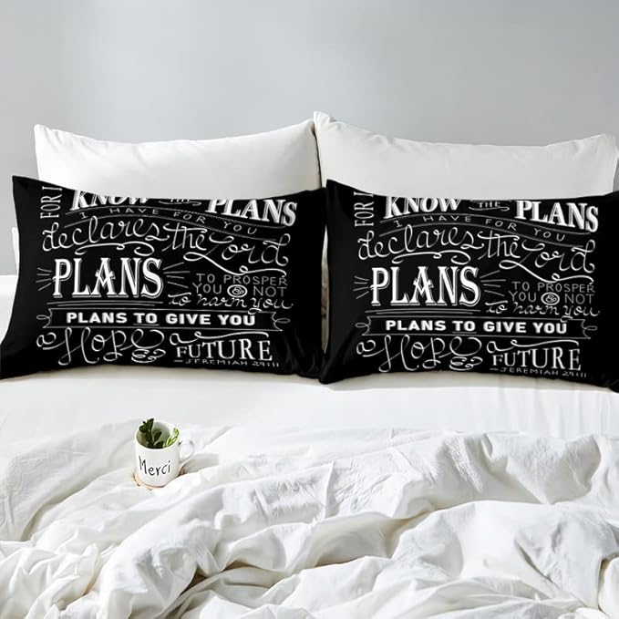Feelyou Kids Vintage Bible Verse Comforter Set Christian Bible Verse Jeremiah Comforter Set for Boys Children Teens Bedroom Decor Modern Comforter Black Duvet Set Queen Size with 2 Pillow Case - LeafyLoom
