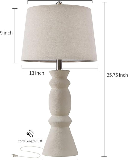 Oneach 25.75'' Farmhouse Ceramic Table Lamp for Living Room Bedside Lamps Office White Table Lamp Set of 2 for Bedroom Retro Nightstand Lamp End Table Lamps (Beige) - LeafyLoom