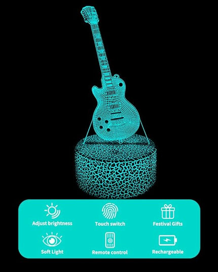 Guitar 3D Night Light Illusion Lamp,16 Color Changing with Remote Control,Bedroom Decor Xmas Birthday for Musical Lover Men Women Family, Friends - LeafyLoom