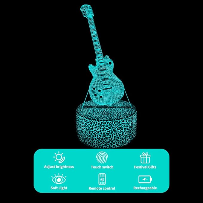 Guitar 3D Night Light Illusion Lamp,16 Color Changing with Remote Control,Bedroom Decor Xmas Birthday for Musical Lover Men Women Family, Friends - LeafyLoom