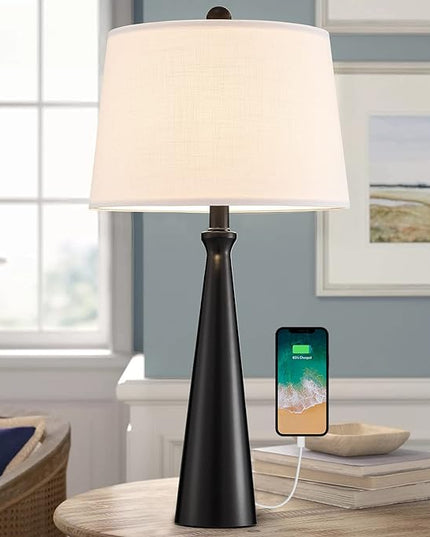 Oneach 25.75” Modern Table Lamps with USB Port Set of 2 Accent Gold Nightstand Lamp for Living Room Bedroom Office Black - LeafyLoom