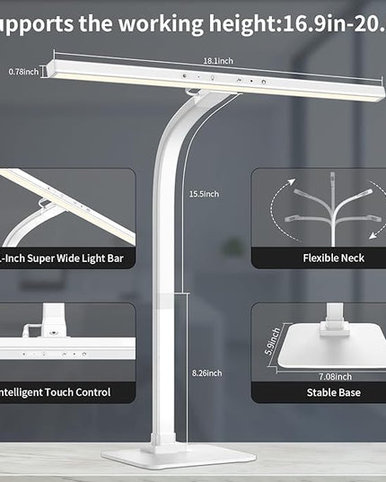 EppieBasic Led Desk Lamp,Architect Desk Lamps for Home Office, 12W Dimmable & 6 Color Modes Extra Bright Modern Table lamp with Base, Auto Dimming Overhead Desk Lighting for Workbench Monitor - LeafyLoom