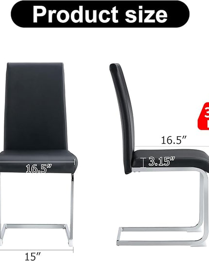 Modern Dining Chairs Set of 4, PU Faux Leather Backrest Cushioned Edge Chairs, Suitable for Dining, Kitchen, Dressing Table, Terrace, Black+PU - LeafyLoom