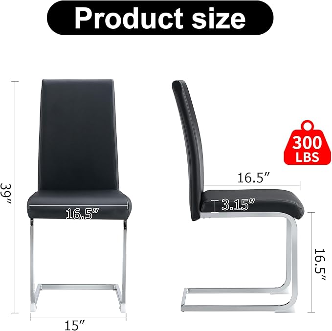 Modern Dining Chairs Set of 4, PU Faux Leather Backrest Cushioned Edge Chairs, Suitable for Dining, Kitchen, Dressing Table, Terrace, Black+PU - LeafyLoom