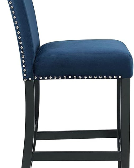 New Classic Furniture Celeste 5-Piece Faux Marble Round Counter Set with 1 Table and 4 Chairs, 42-Inch, Blue - LeafyLoom