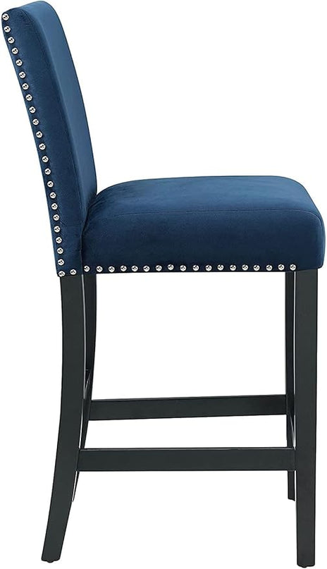 New Classic Furniture Celeste 5-Piece Faux Marble Round Counter Set with 1 Table and 4 Chairs, 42-Inch, Blue - LeafyLoom