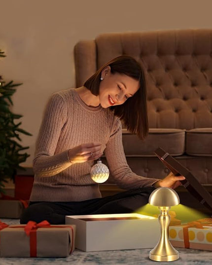Portable LED Table Lamp, 3-Levels Brightness Metal Desk Lamp, 3 Color Touch Control Rechargeable Lamp, Night Light, Bedside Lamp,Dining Room Lamp (Gold) - LeafyLoom