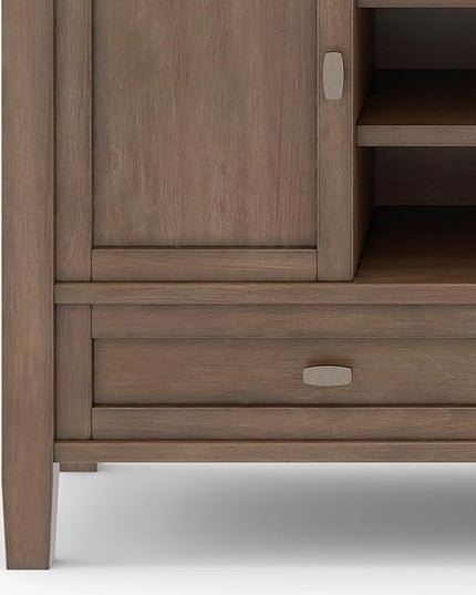 SIMPLIHOME Warm Shaker SOLID WOOD 47 Inch Wide Transitional TV Media Stand in Rustic Natural Aged Brown For TVs up to 50 Inches, For The Living Room and Entertainment Center - LeafyLoom