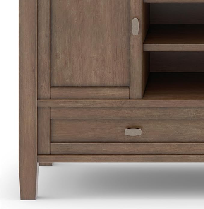 SIMPLIHOME Warm Shaker SOLID WOOD 47 Inch Wide Transitional TV Media Stand in Rustic Natural Aged Brown For TVs up to 50 Inches, For The Living Room and Entertainment Center - LeafyLoom