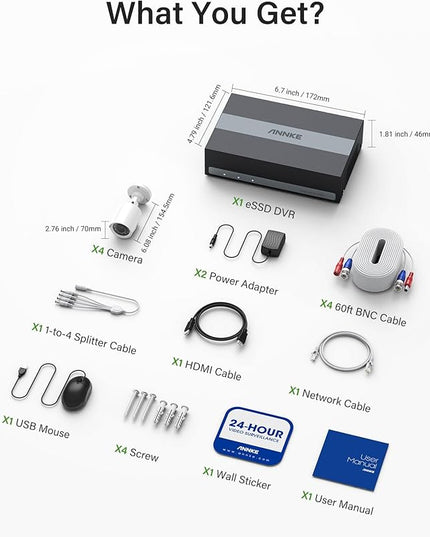 ANNKE Security Camera System, 3K Lite 5-in-1 H.265+ 8CH eDVR with 1TB eSSD and (4) 1080p (2MP) Weatherproof Surveillance Wired Cams, AI Human/Vehicle Detection, 100ft Night Vision, Email Alert ANNKE