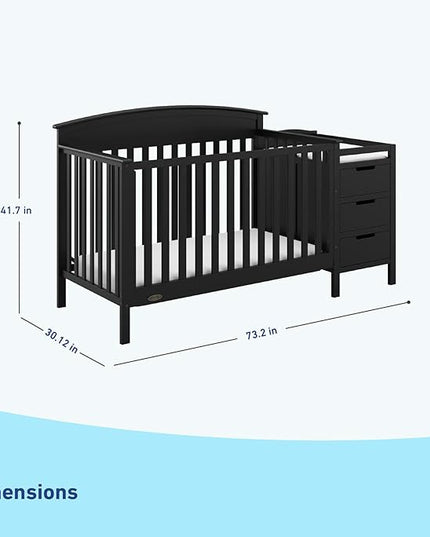 Graco Benton 4-in-1 Convertible Crib and Changer (Black) – GREENGUARD Gold Certified, Crib and Changing -Table Combo, Water-Resistant Changing Pad, Converts to Toddler Bed, Daybed & Full-Size Bed - LeafyLoom