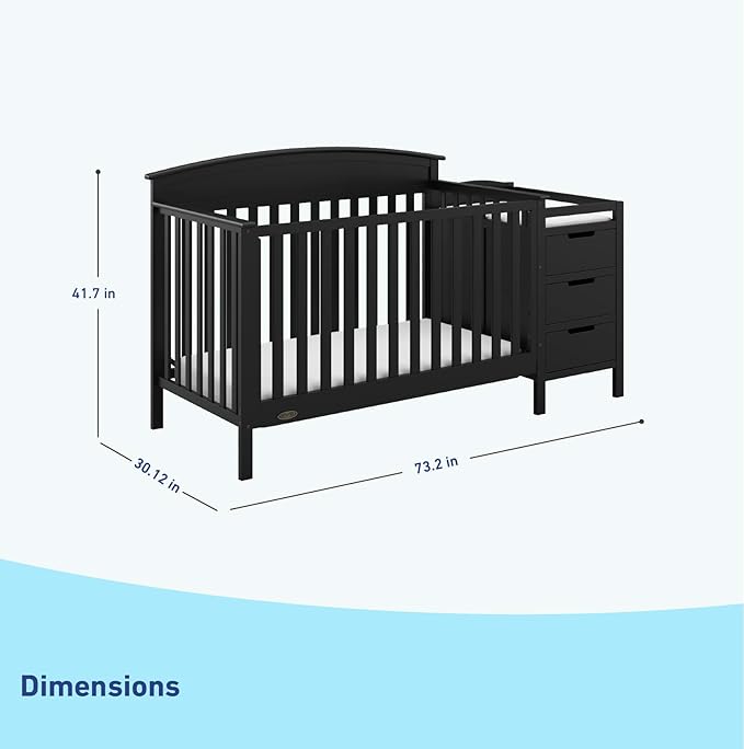 Graco Benton 4-in-1 Convertible Crib and Changer (Black) – GREENGUARD Gold Certified, Crib and Changing -Table Combo, Water-Resistant Changing Pad, Converts to Toddler Bed, Daybed & Full-Size Bed - LeafyLoom