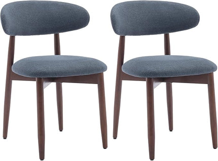 COLAMY Wooden Dining Chairs Set of 2, Modern Fabric Upholstered Kitchen Side Chairs, Farmhouse Dining Room Chair with Foot Pegs, Blue - LeafyLoom