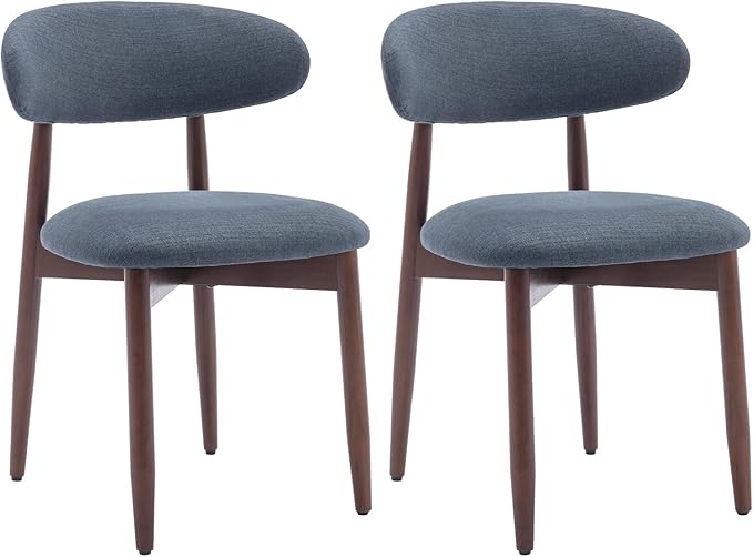 COLAMY Wooden Dining Chairs Set of 2, Modern Fabric Upholstered Kitchen Side Chairs, Farmhouse Dining Room Chair with Foot Pegs, Blue - LeafyLoom