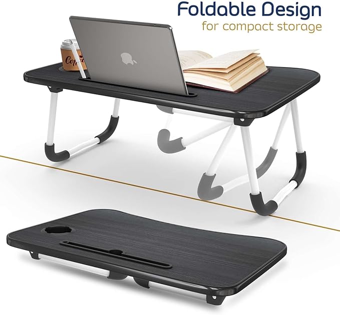 Clara Clark Reading Pillow with Portable Lap Desk for laptop Set, Back Pillow for Sitting Up in Bed, Memory Foam Back Support Pillow, Bed Rest Pillow with Foldable Laptop Desk, Standard - Navy Blue - LeafyLoom