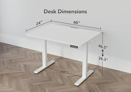 Electric Standing Desk, Adjustable Height Stand up Desk, 40x24 Inches Sit Stand Home Office Desk with Splice Board,White Top - LeafyLoom