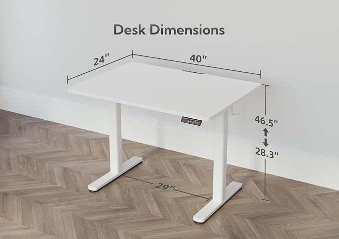 Electric Standing Desk, Adjustable Height Stand up Desk, 40x24 Inches Sit Stand Home Office Desk with Splice Board,White Top - LeafyLoom