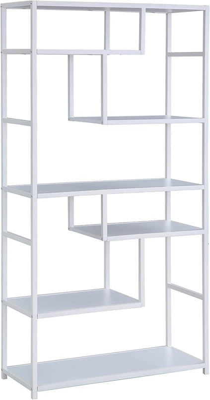 Household Essentials Geometric Tall Open Book Shelf | Mid Century Modern Shelves, Scandinavian White - LeafyLoom