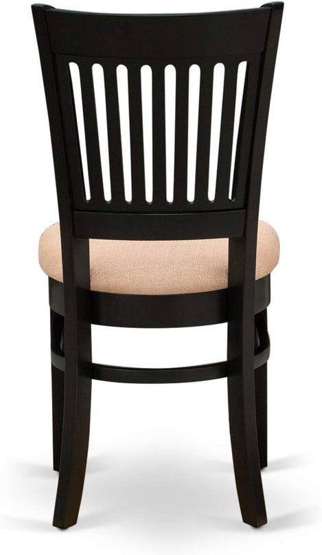 East West Furniture ANVA3-BLK-C 3 Piece Modern Dining Table Set Contains a Round Kitchen Table with Pedestal and 2 Linen Fabric Dining Room Chairs, 36x36 Inch, Black - LeafyLoom