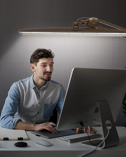 Task Lamp with Clamp, Bright 117PCS LEDs, Metal Swing Arm 24W 2200 Lumen Dimmable Led Desk Lamp for Architect Home Office Study Reading Dorm Workbench Craft, 23 Inch Lamp Head Work Lamp - LeafyLoom