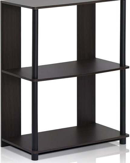 Furinno JAYA Simple Design 3-Tier Bookcase / Bookshelf / Display Rack, Plastic Tubes, Walnut - LeafyLoom
