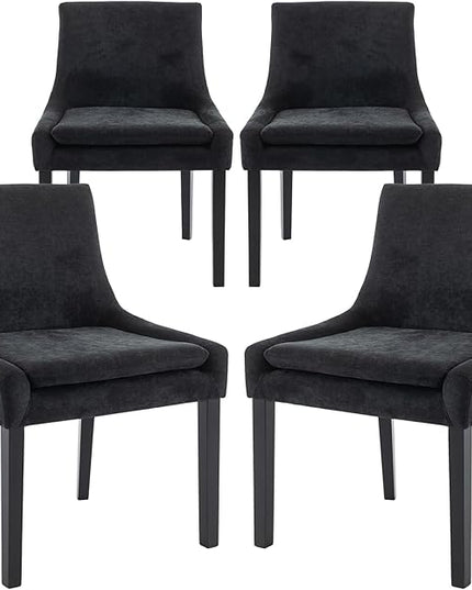 COLAMY Modern Dining Chairs Set of 4, Upholstered Corduroy Accent Side Leisure Chairs with Mid Back and Wood Legs for Living Room/Dining Room-Black - LeafyLoom
