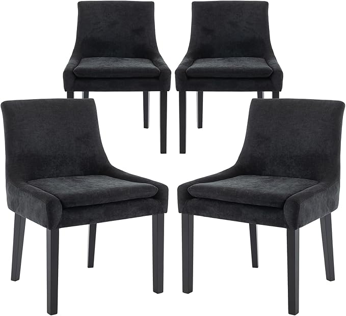 COLAMY Modern Dining Chairs Set of 4, Upholstered Corduroy Accent Side Leisure Chairs with Mid Back and Wood Legs for Living Room/Dining Room-Black - LeafyLoom