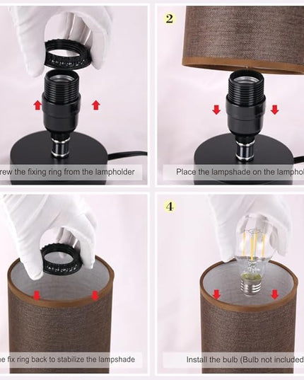 Table Lamp, Bedside Nightstand Lamp, Simple Desk Lamp, Cylinder Table Lamp for Bedroom Living Room Office Study, Brown Shade and Black Base - LeafyLoom