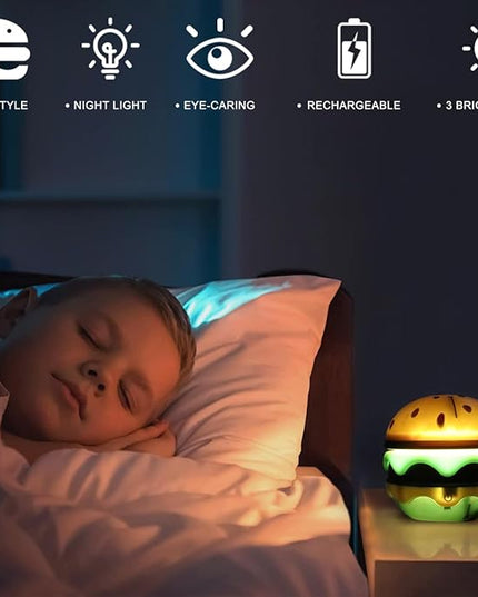 Cute Desk Lamp for Kids, Hamburger Small Boy Desk Lamps Rechargeable with Dimmable Touch Adjustable Neck,Kawaii Desk Lamp Night Light,Boy Desk Accessories Kawaii Room Decor for Boys Girl Gift - LeafyLoom