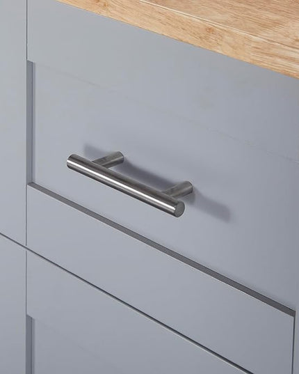 Rolling Kitchen Island with 3 Drawer and 2 Slide-Out Shelf,Rubber Wood Top Cart W/Spice-Rack & Tower-Rack,Internal Storage Rack,for Home Refectory,Grey Blue - LeafyLoom