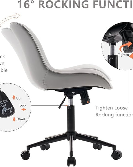 YOUNIKE Desk Chair with Wheels Armless Office Chair Swivel Rolling Task Chair with Back Upholstered Faux Leather Computer Chair Height Adjustable Modern Ergonomic Seat, Loads 300 lbs, Grey - LeafyLoom